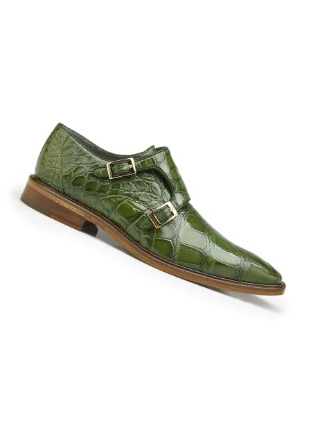 Men's Genuine Alligator Pistachio Leather Lining