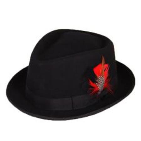 Mens Dress Hat Liquid Jet Black Wool Fabric Fedora suit hat 