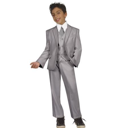 Kids Boys Five Piece Suits For Teenagers With Vest,Shirt And Tie Grey 