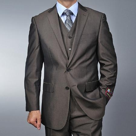 brown color shade Teakweave 2 button Vested Suit