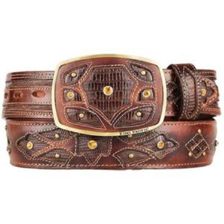 brown color shade Original Lizard Teju Skin Fashion Western Belt 