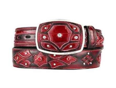  Original Burgundy Eel Skin Fashion Western Belt