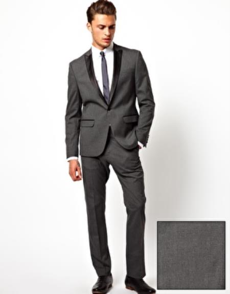 Slim narrow Style Fit Tuxedo Suit Jacket Dark Grey Masculine color 