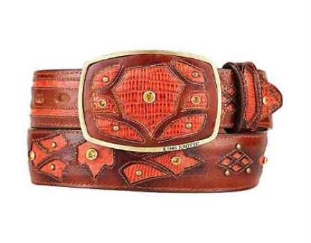  Fashion Western Belt Cognac Original Lizard Teju Skin