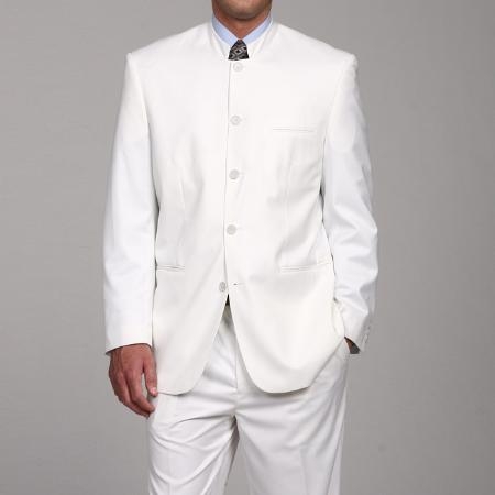 Men's Banded Collar(Mandarin Collar) White Dress Shirt, Non Pleat