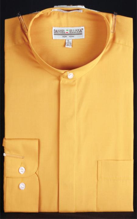 Gold No Collar Tuxedo Shirt