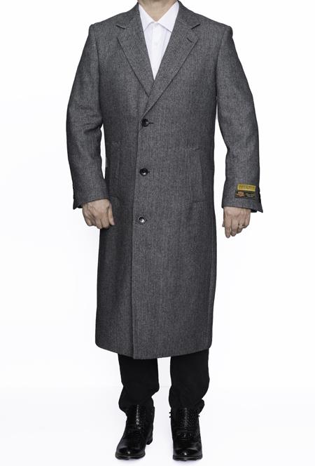 Men's Full Length Wool Dress Top Coat / Overcoat in Grey Her