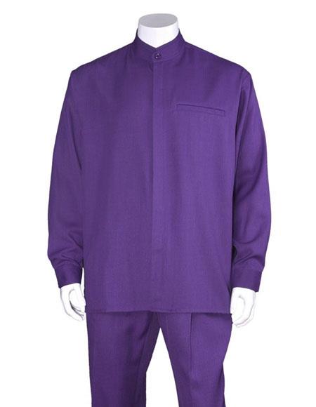 Men's Long Sleeve Mandarin / Banded Collar Purple Casual Wal