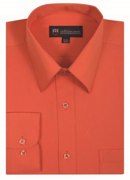 Men's Plain Solid Orange Color Traditional Dress Shirt