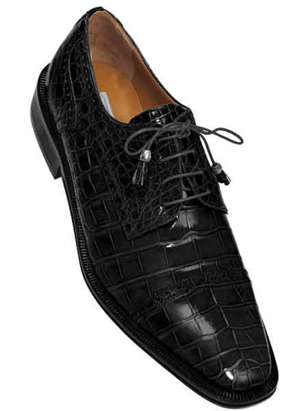 Ferrini Liquid Jet Black Full Cap Gator Skin Leather Lace Up