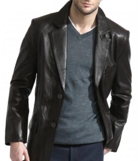 Product# PN90 Classic 2-Button Liquid Jet Black Lambskin Lea