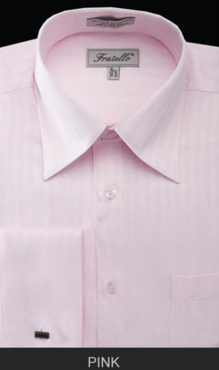 Fratello French Cuff Pink Dress Shirt - Herringbone Tweed Stripe Big and Tall Sizes 