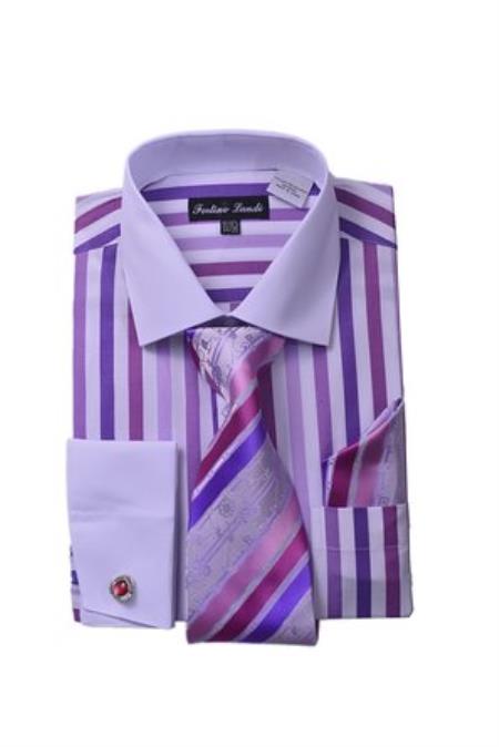 Fashion Unique Stripe Shirt Tie White Collared Contrast And