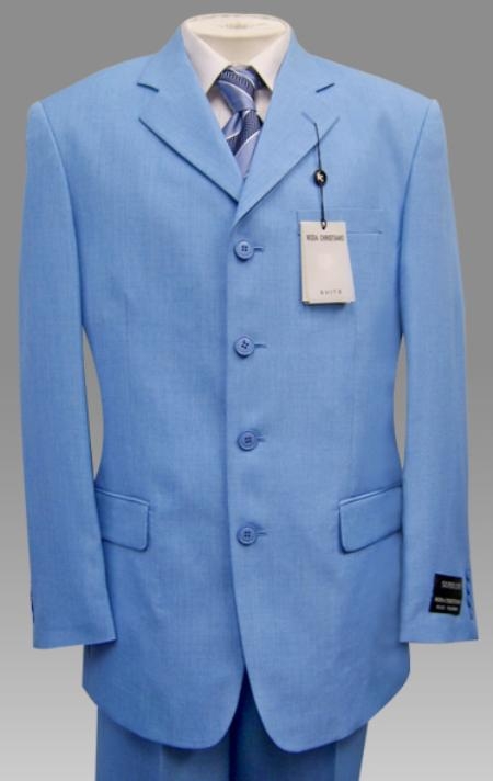 Beautiful Light Blue ~ Sky Blue Pastel Color 3 Button Style Jacket Plus Pants Dress With Nice Cut Smooth Soft Fabric 