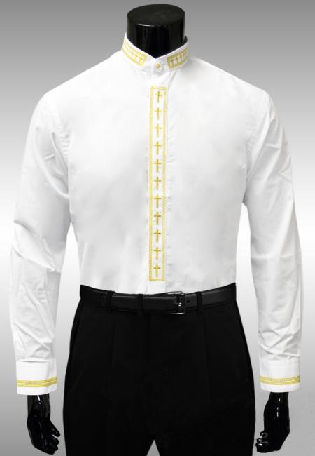 mens white dress shirt no collar