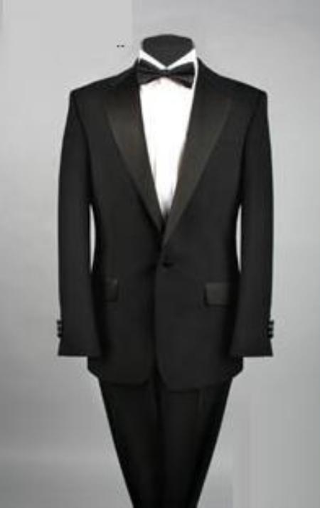 Cheap One Button Liquid Jet Black Tuxedo Polyester Blend