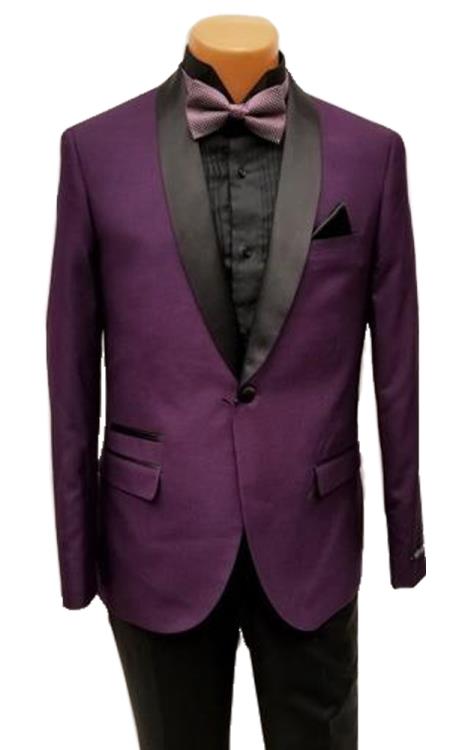 Men's One Button Shawl Lapel Purple Prom Wedding Tuxedo