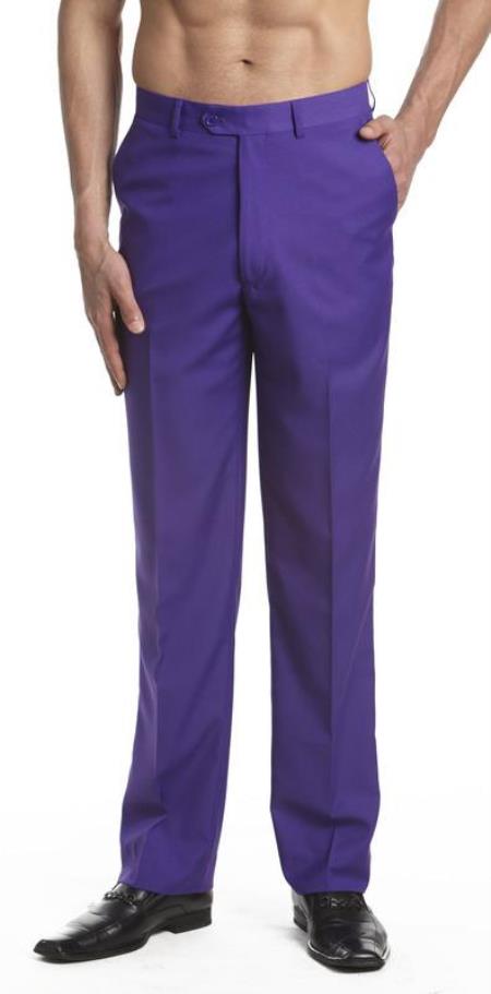 Dress Pants Trousers Flat Front Slacks Purple color shade On