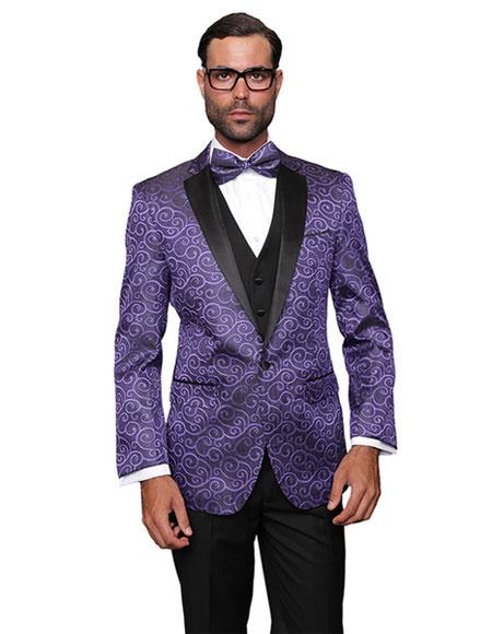 Men's Purple Sequin Paisley Dinner Jacket Tuxedo Looking Par