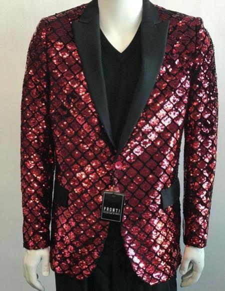 Button Elegant red sequin jacket
