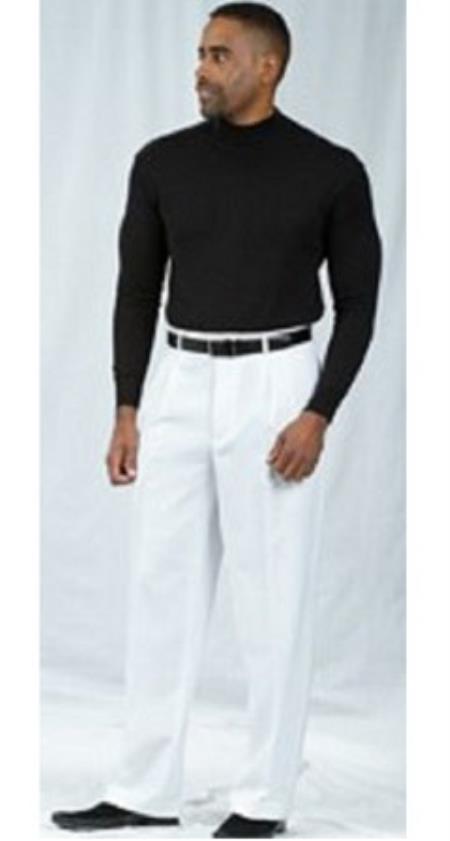 Pacelli Pleated Baggy Fit White Dress Pants