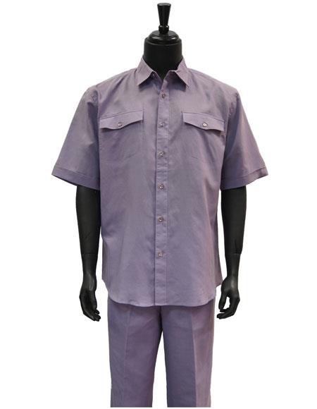  Men's Short Sleeve 2 Piece Lavender Casual Walking Suit