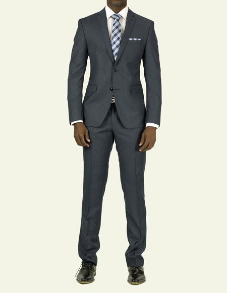  men's Pick Stitched 2 Button Slim Fit Skinny Suit Slate Blue