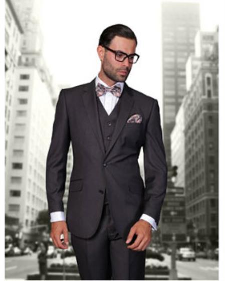  Men's Statement 2 Button Heather Charcoal Modern Fit suits Wool Suit