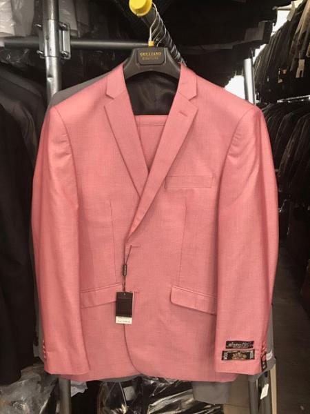  Men's 2 Button Single Breasted Flap Front pockets Vested Coral Suit 