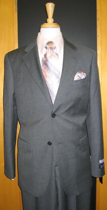 2 Button Style Grey Pinstripe Flat Front Wool Fabric Suit 