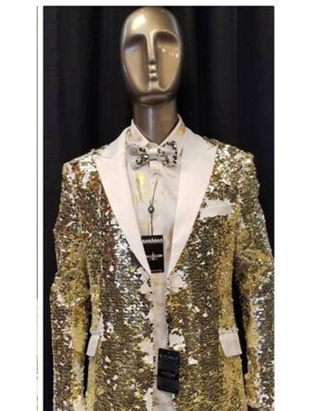 Men's Fashion White ~ Gold Shiny Sequin Paisley Blazer Sport