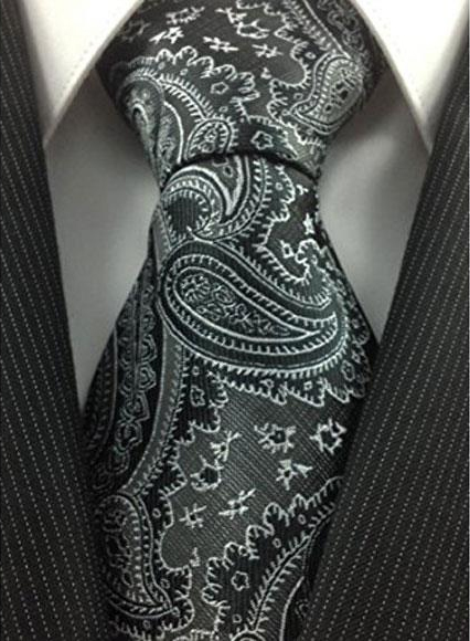 Men's Necktie Woven Polyester Black Grey with white fancy Pa