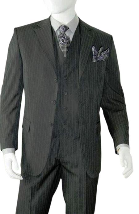  Albeto Nardoni Charcoal Grey Pinstripe ~ 3 Buttons Stripe Vested Wool Suit Pleated Pants 