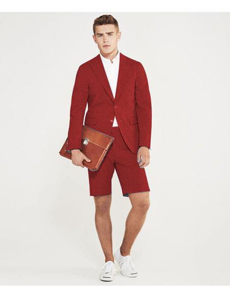 red shorts suit