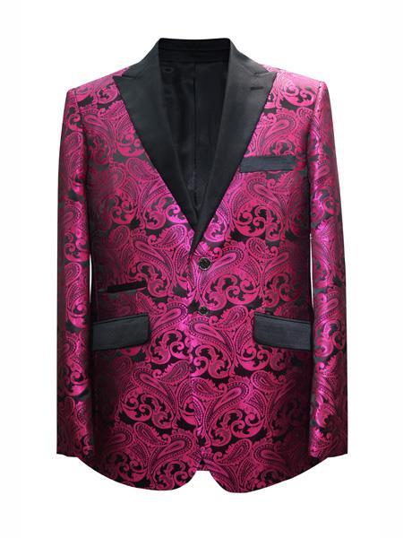 Alberto Nardoni Trendy Unique  Prom Blazers Sparkly Floral ~ Flower Two Toned Available Big Sizes Hot Pink + Matching Bow tie Perfect For Prom Clothe - Prom Outfits For Guys