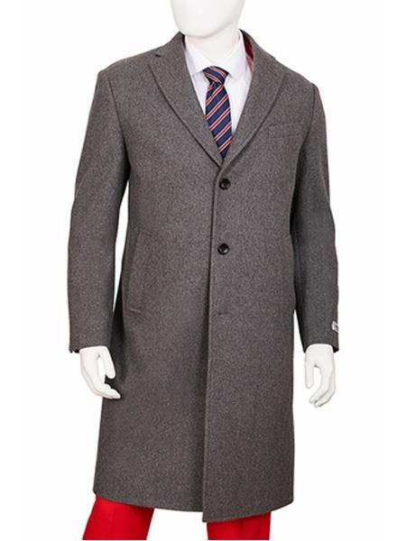  men's Single Breasted Notch Lapel Gray wool Regular Fit Overcoat