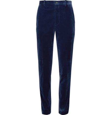 dark blue velvet trousers
