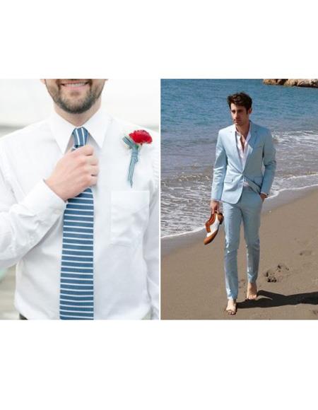 Men's Beach Wedding Attire Suit Menswear Light Blue $199