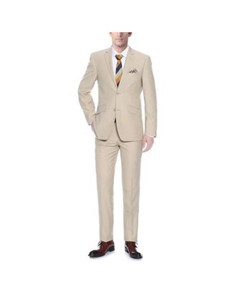 Renoir Suits - Renoir Fashion Mens Two Buttons Single breasted Slim Fit Two Piece Polyester Suit In Tan