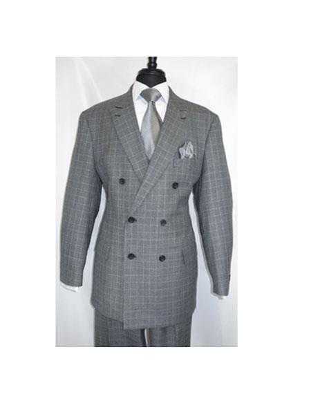 Mens Double Breasted Button Closure Black HoundsTooth Suit