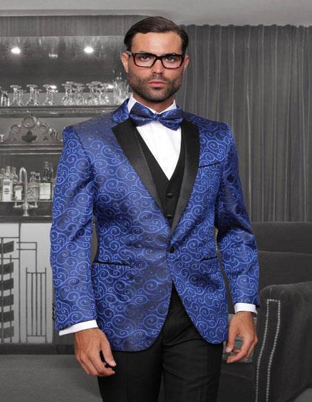 Bellagio Royal Blue 1-Button Notch Tuxedo - 3 Piece Suit For Men - wool Three piece suit