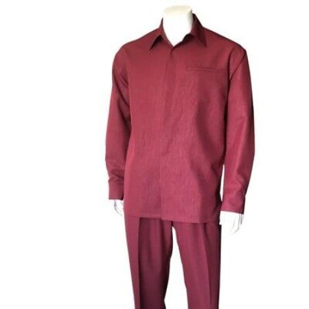 Mens Plain Long Sleeve Casual Walking Burgundy Suit