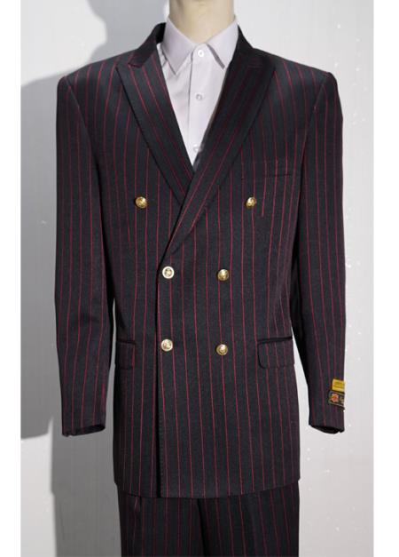 Black ~ Red Mens Pinstripe Double Breasted Blazer