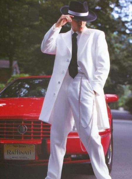 Mens White Gangster Zoot Suit Tuxedo Costume