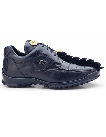 Night Blue Leather lining Cushion Insole Belvedere Sneakers for Men