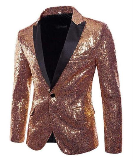 Rose Gold Shiny Flashy Sequins Pattern Suits for Men