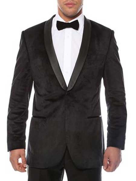  Mens 1 Button Shawl Lapel Black Velvetvelour Blazer Jacket With Sheen Two Toned With Black Lapel