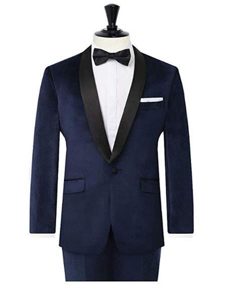 Mens Navy Fully Lined Slim Fit 2 Piece Velvet Tuxedo 