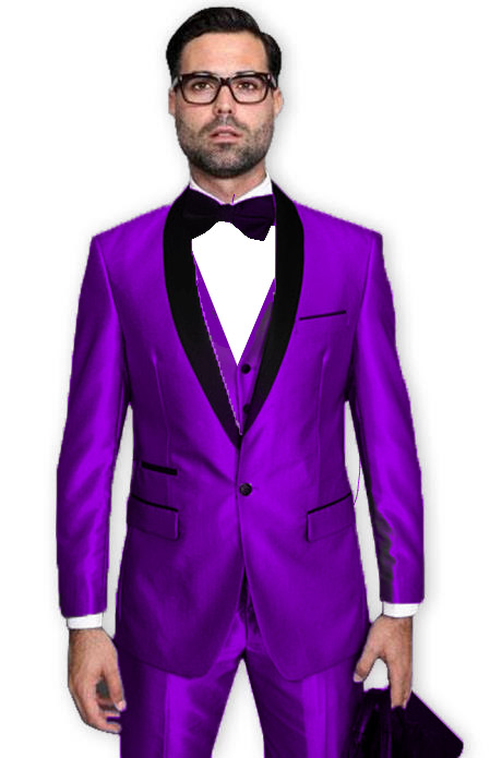 Dark Purple Tuxedo Shawl Collar Jacket And Pants 3 Piece Suit