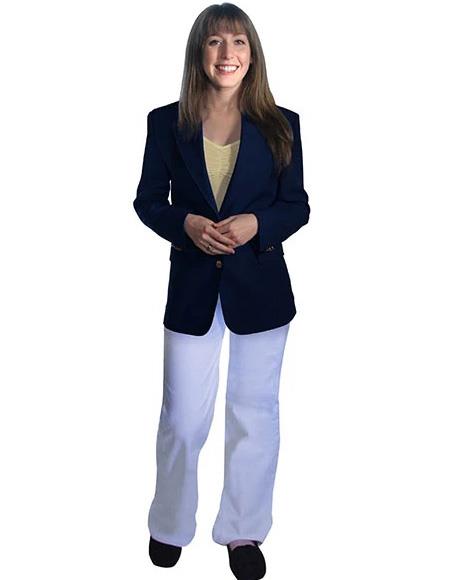 Two Button Notch Lapel women Blazer In Navy